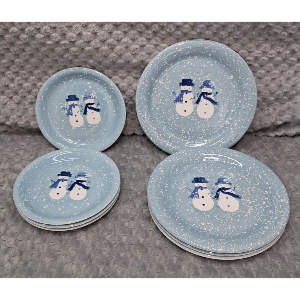 Set 8 Home for the Holidays Christmas Winter Frost Snowmen Dinner Salad Plates